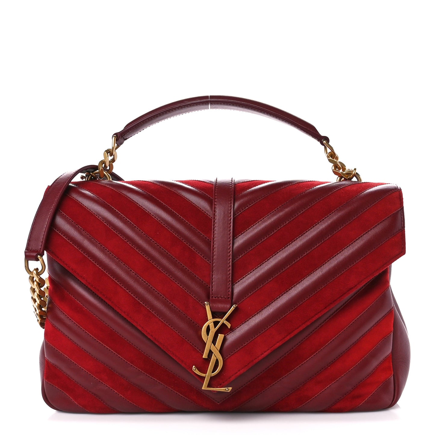 Calfskin Suede Matelasse Chevron Large Monogram College Bag Burgundy