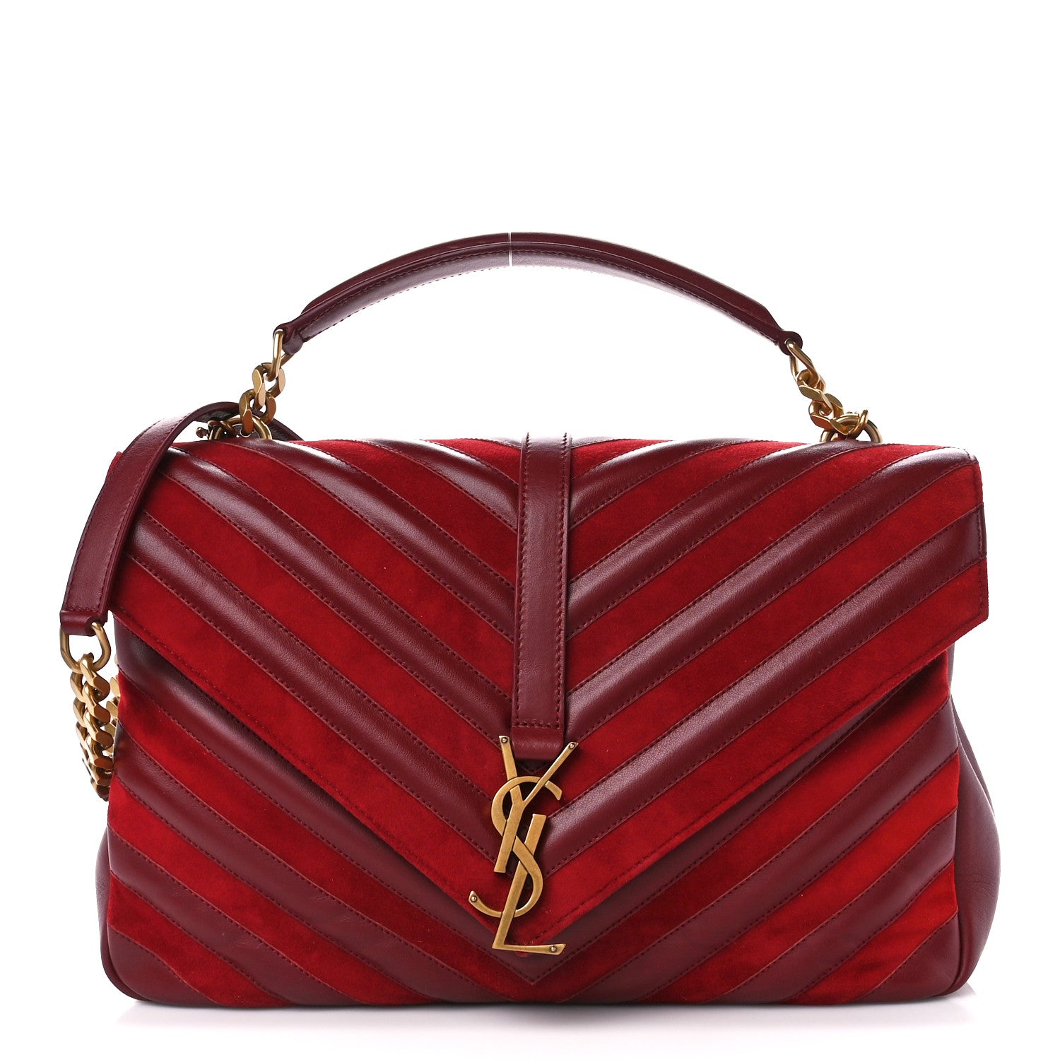 Saint Laurent Calfskin Suede Matelasse Chevron Large Monogram College Bag Burgundy 1 of 12