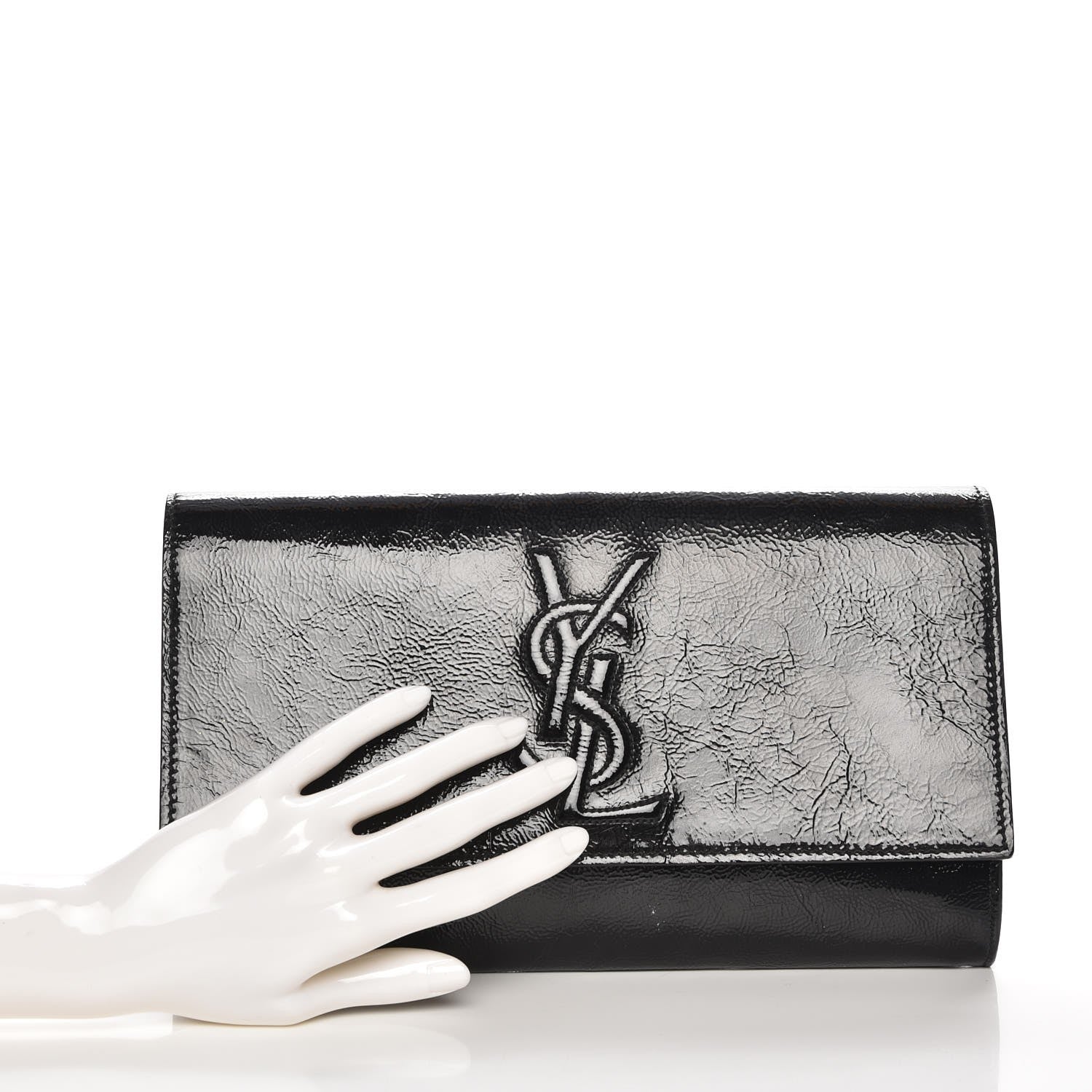 Saint Laurent Textured Patent Monogram Large Belle De Jour Clutch Black 3 of 9