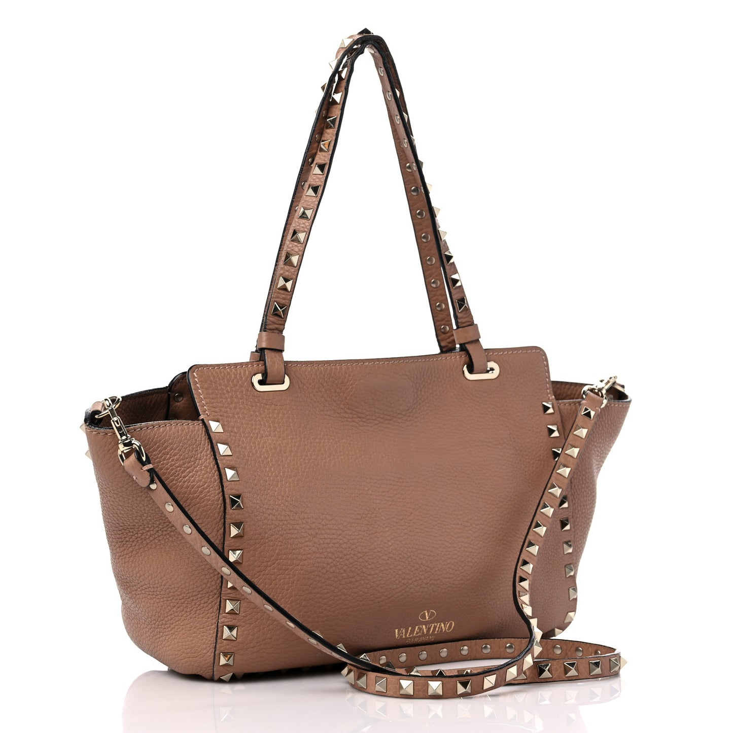 Grained Calfskin Small Rockstud Tote Skin Sorbet