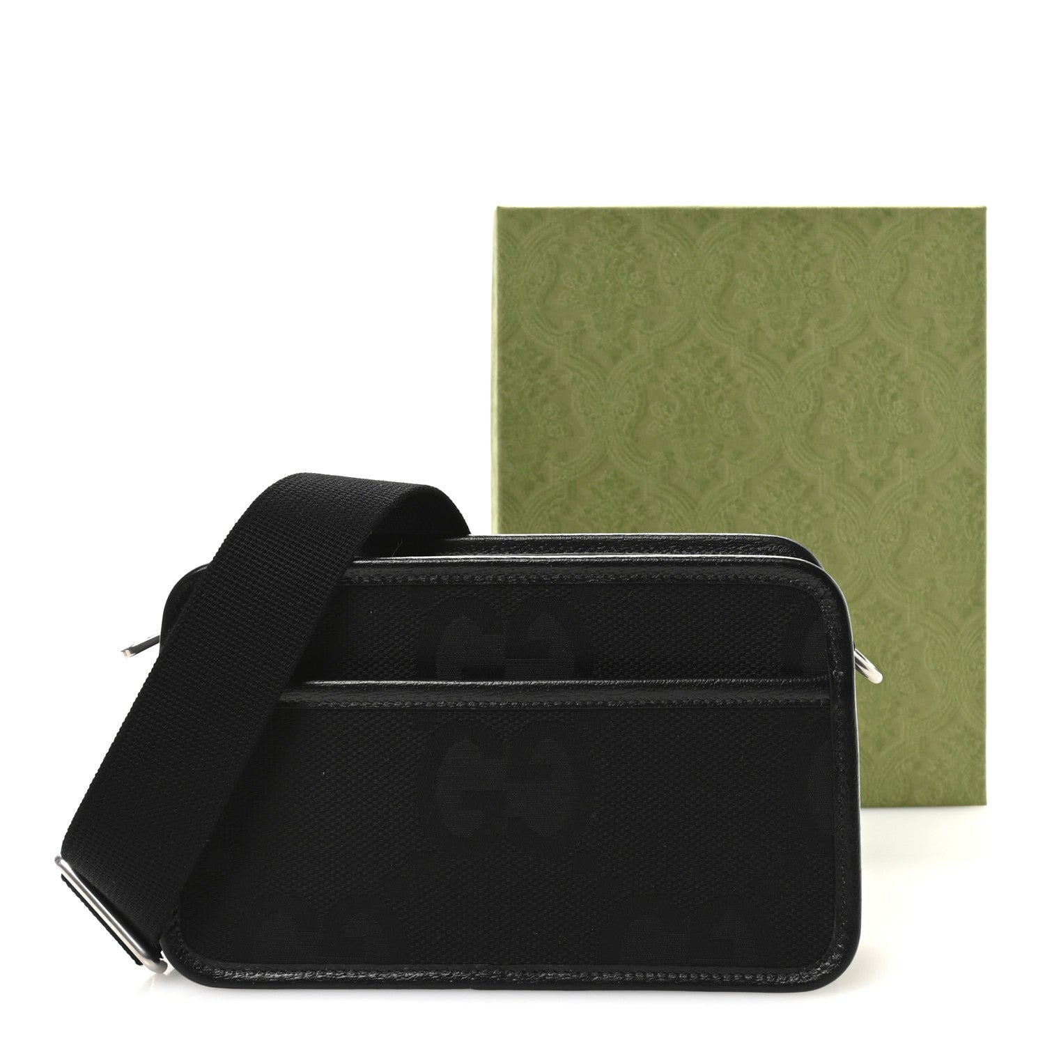 Gucci Monogram Jumbo GG Textured Dollar Calfskin Web Mini Crossbody Bag Black 11 of 11