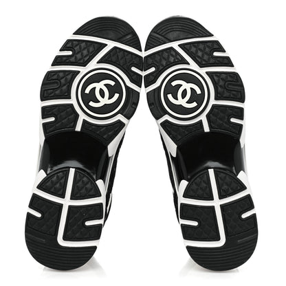 Chanel Nylon Suede Calfskin Printed CC Sneakers 40 Black White 6 of 10