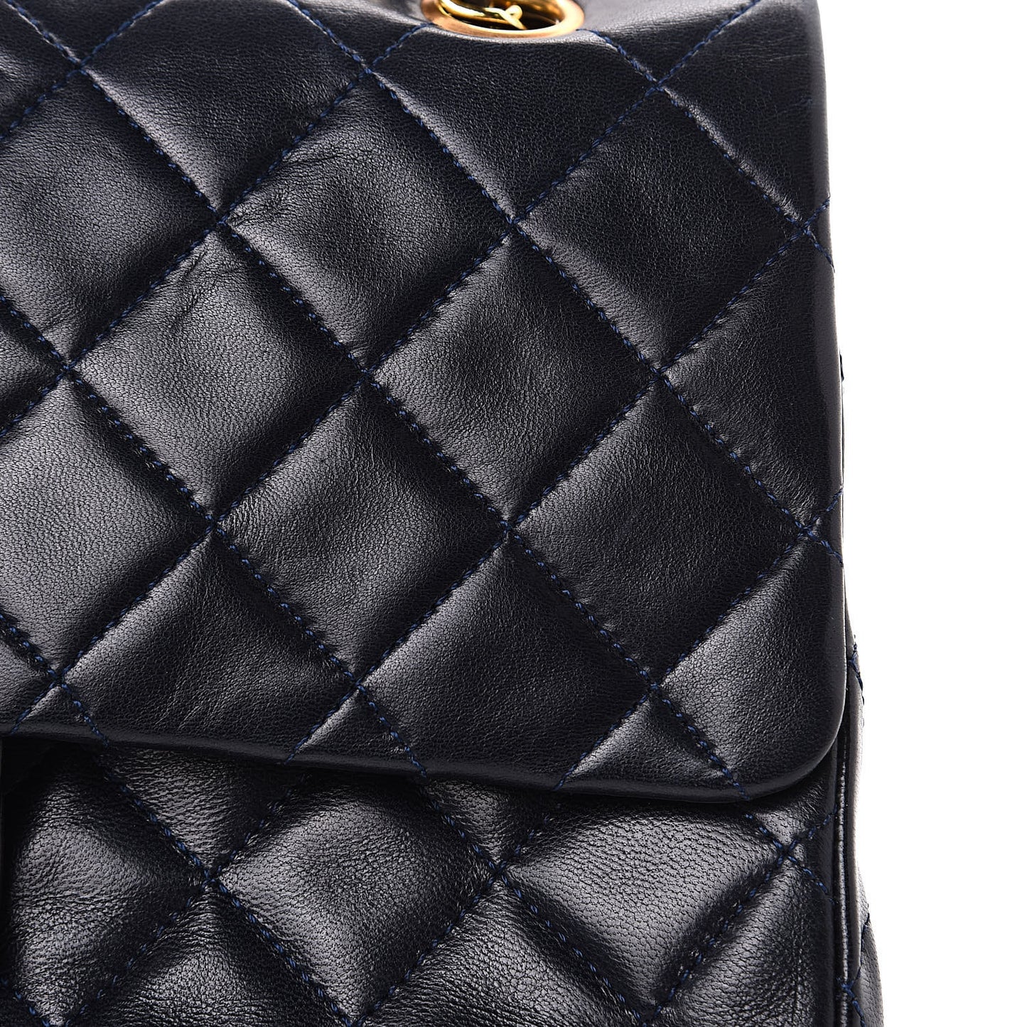 Lambskin Quilted Medium Double Flap Navy