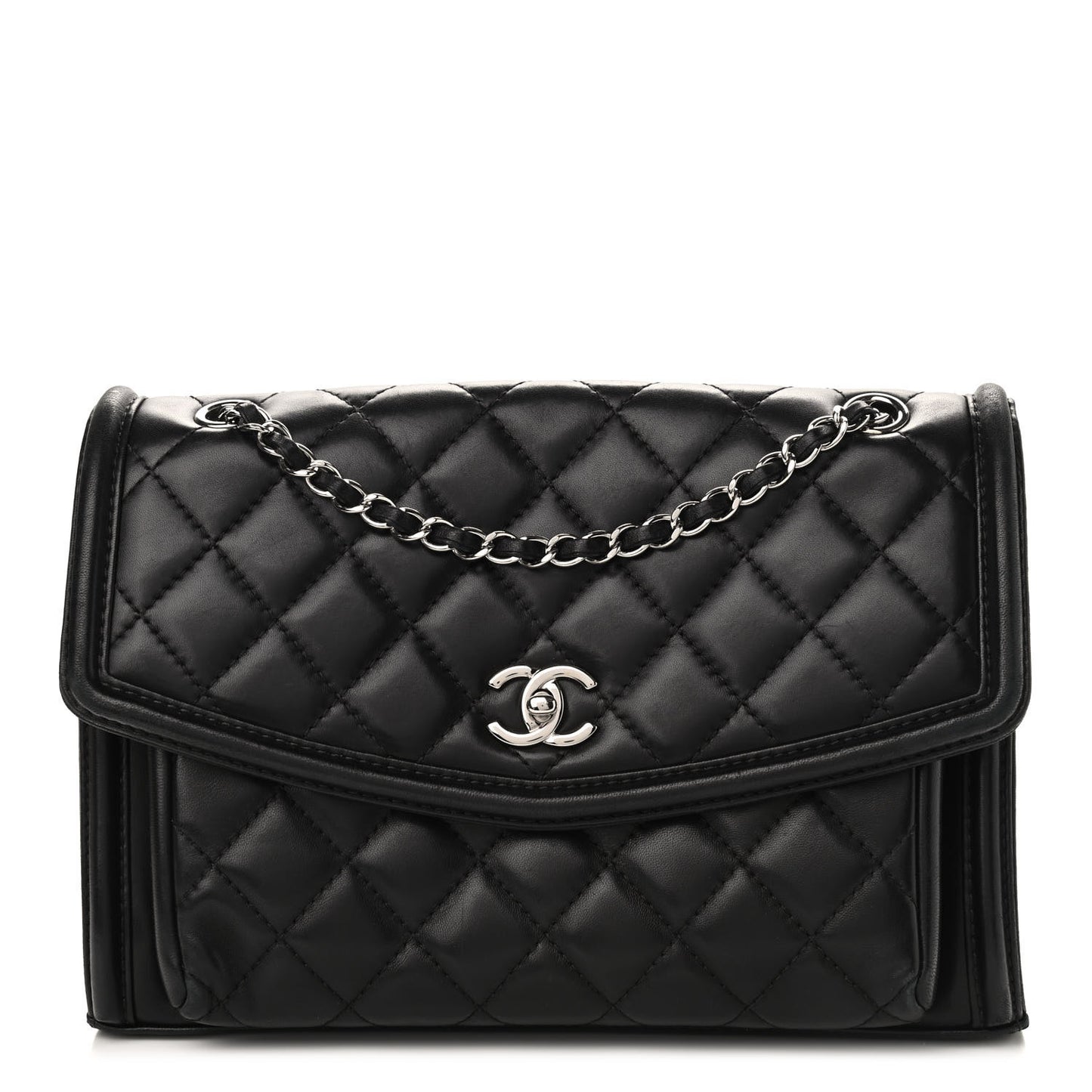 Lambskin Quilted Large Geometric Flap Black