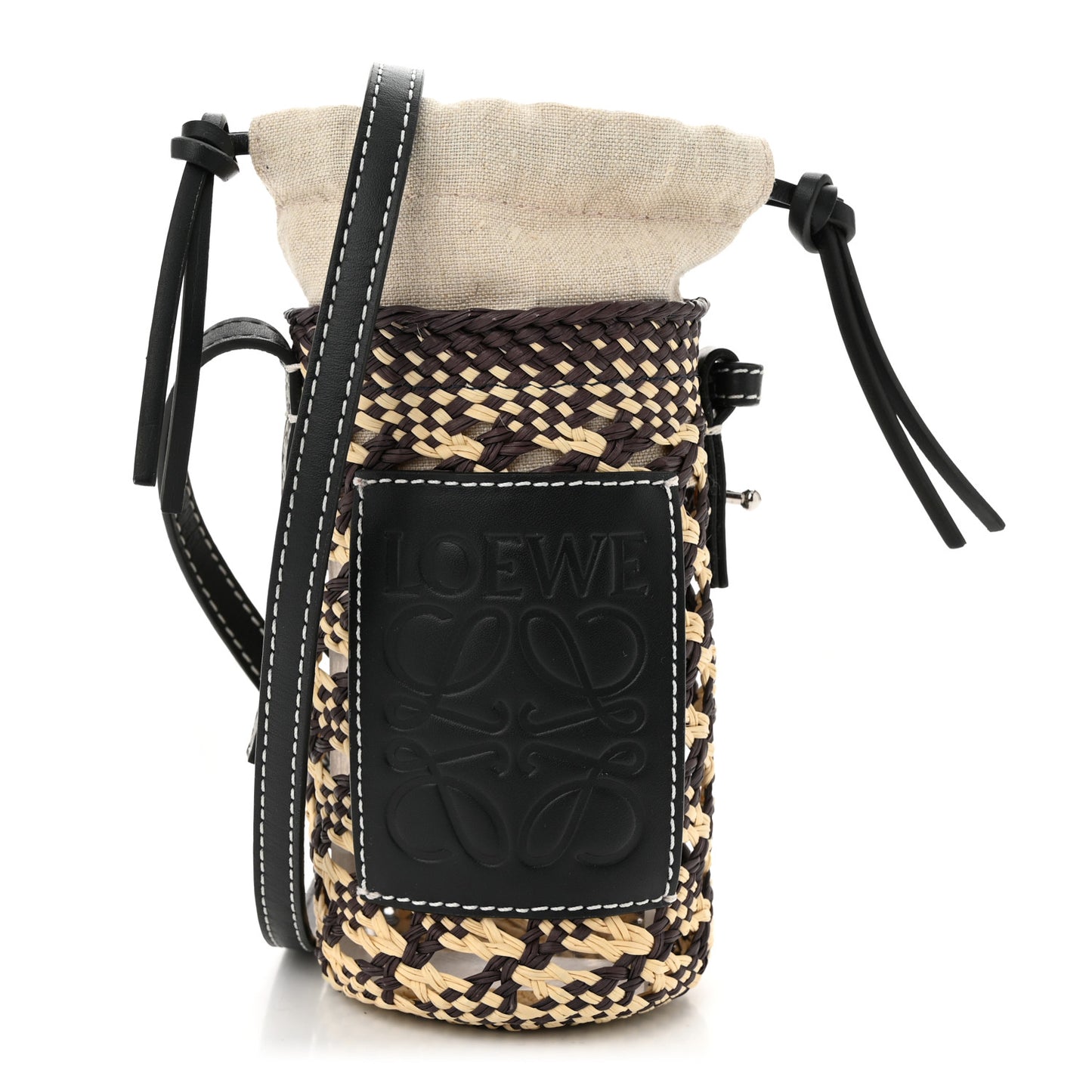 Calfskin Raffia Paula's Ibiza Pocket Bucket Bag Natural Navy Blue