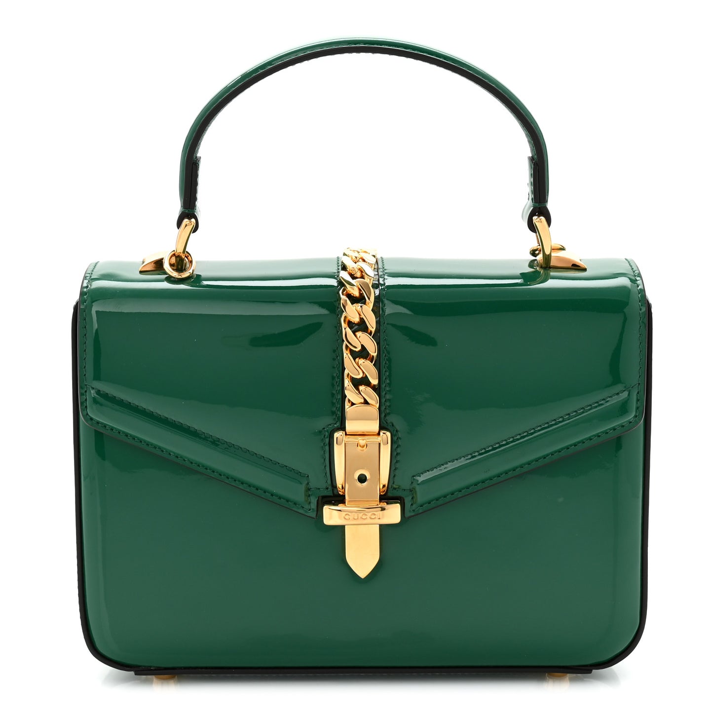 Mousse Top Patent Small Sylvie 1969 Top Handle Bag Emerald