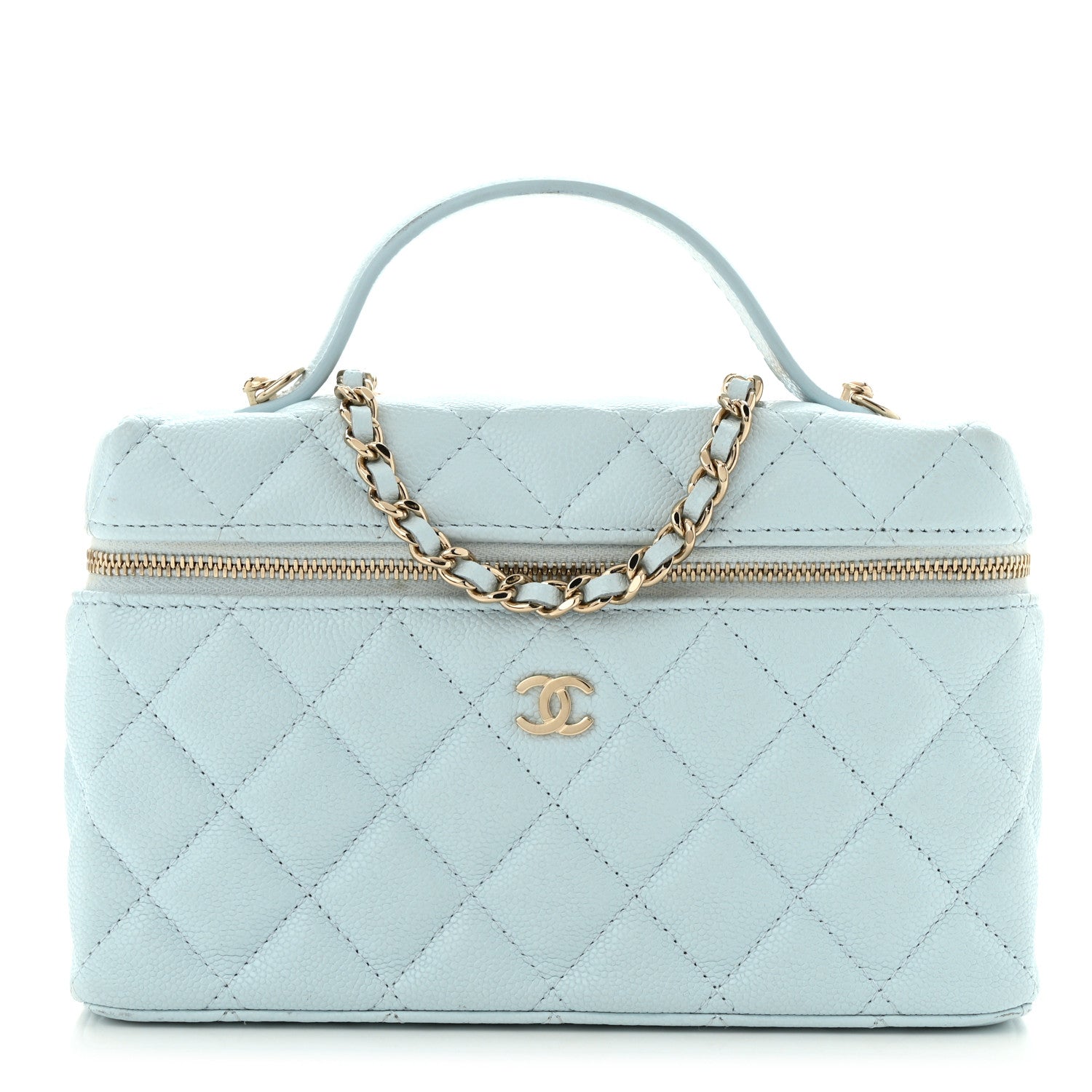 Chanel Caviar Quilted Top Handle Slim Vanity With Chain Light Blue 1 of 11