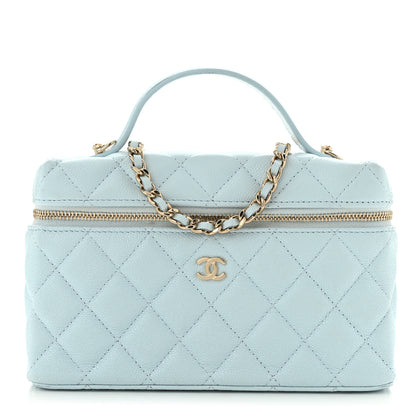 Chanel Caviar Quilted Top Handle Slim Vanity With Chain Light Blue 1 of 11