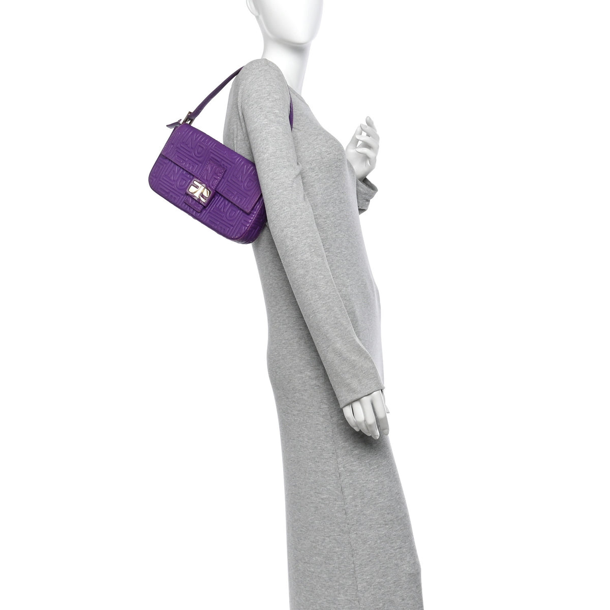 Fendi Nappa Logo Embossed Baguette Purple 2 of 12