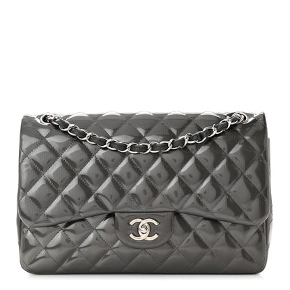 Chanel Striated Patent Quilted Jumbo Double Flap Grey 1 of 13