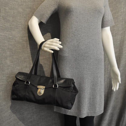 Prada Tessuto Nylon Easy Foldover Pushlock Satchel Black 3 of 7