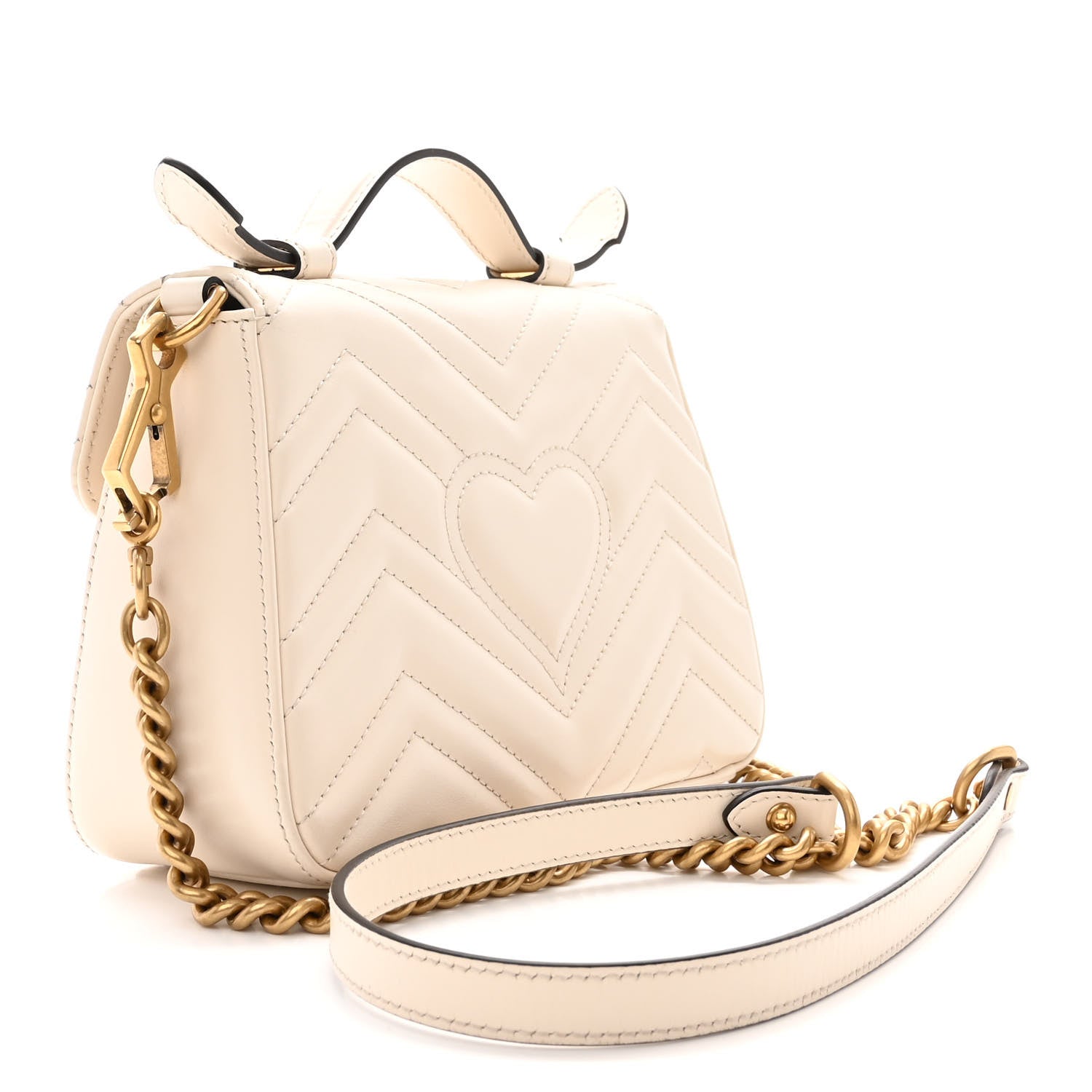 Gucci Calfskin Matelasse Mini GG Marmont Top Handle Shoulder Bag White 3 of 17
