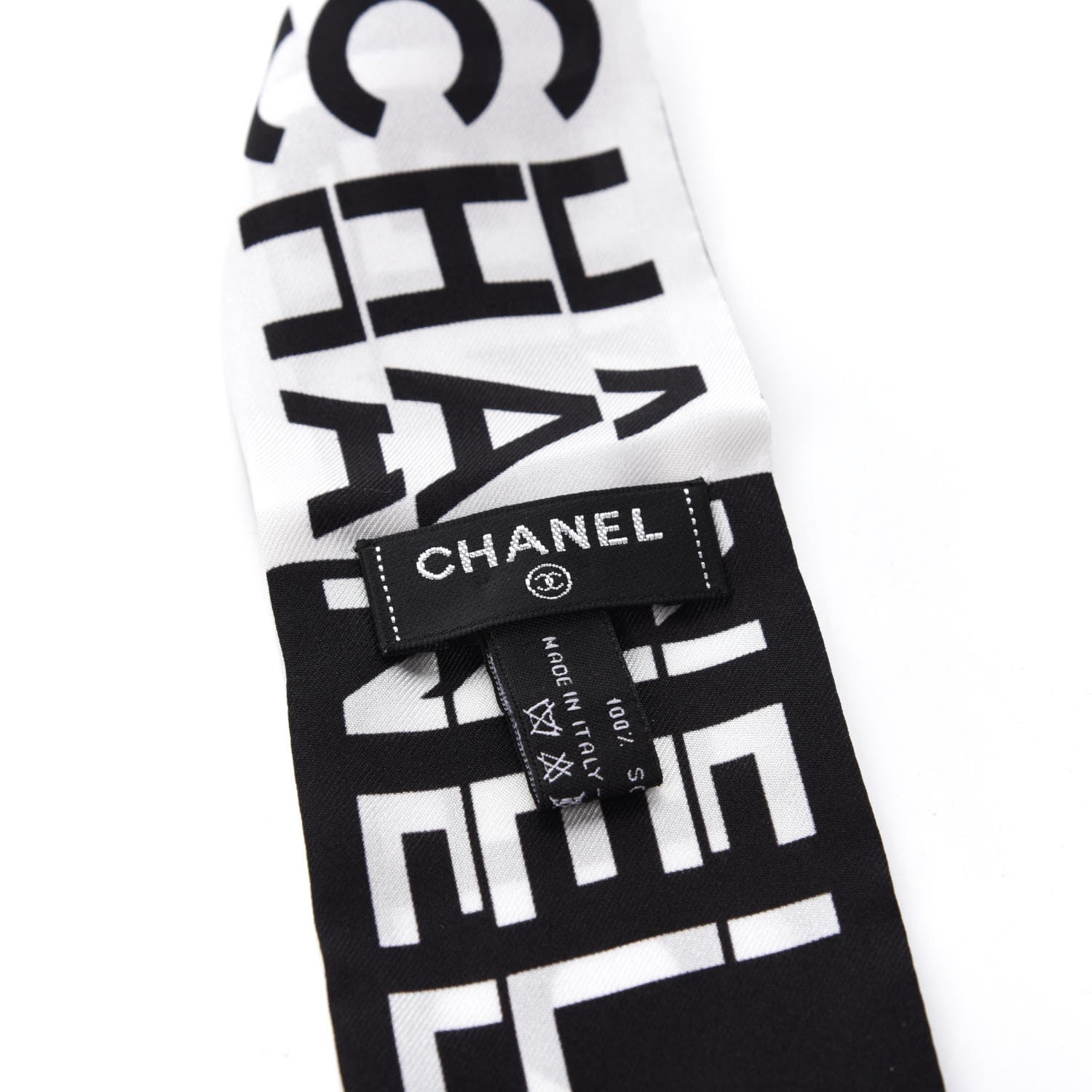 Chanel Silk Logo Slim Bandeau Scarf Black White 2 of 2