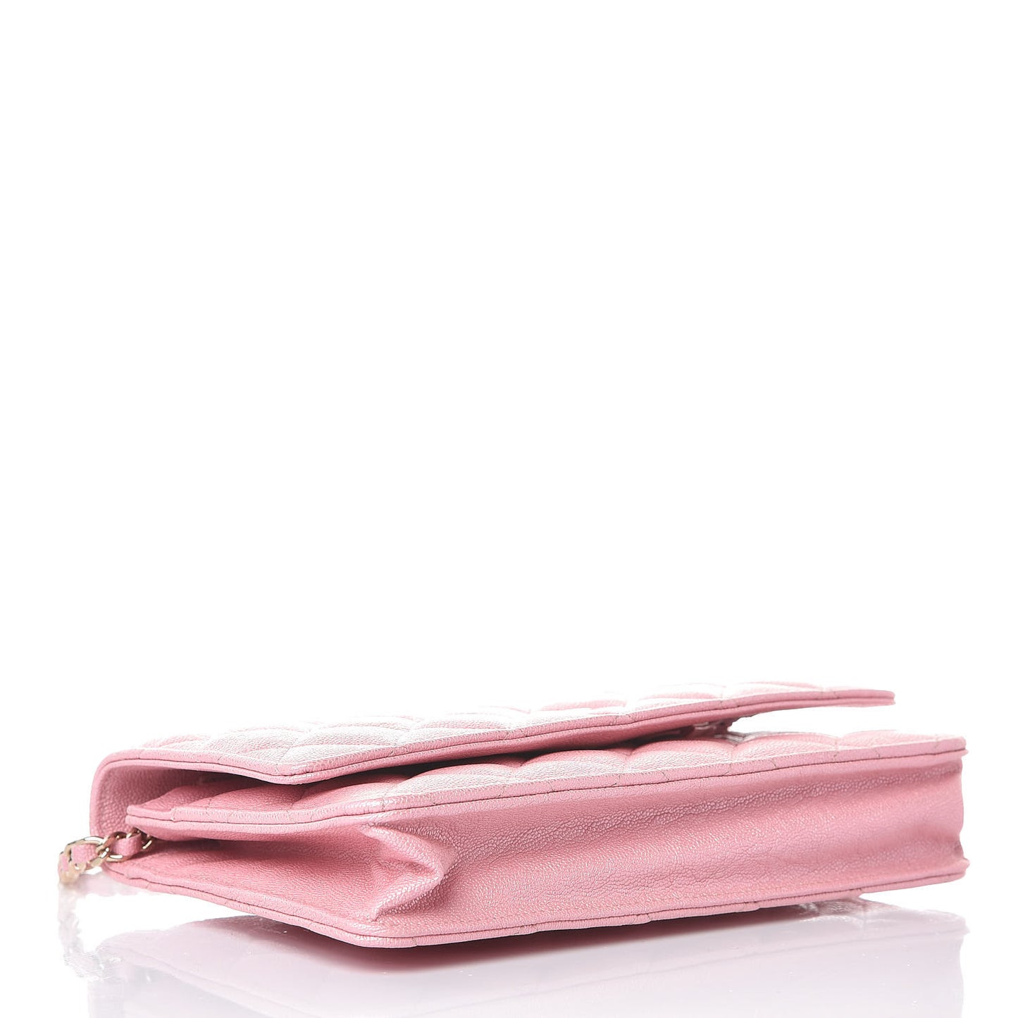 Iridescent Caviar Quilted Wallet on Chain WOC Rose Pink