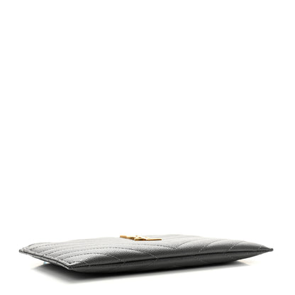 Saint Laurent Grain De Poudre Matelasse Chevron Monogram Bill Pouch Storm 4 of 7
