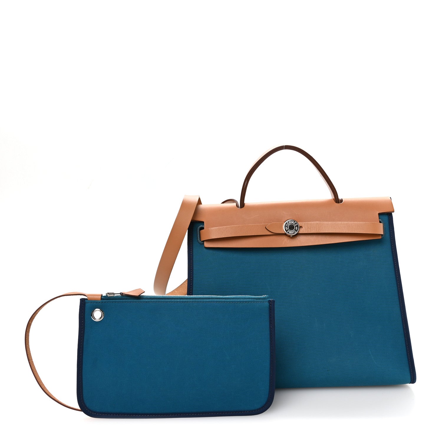 Hermes Toile Officier Vache Hunter Herbag Zip PM 31 Bleu Izmir Fauve 3 of 12
