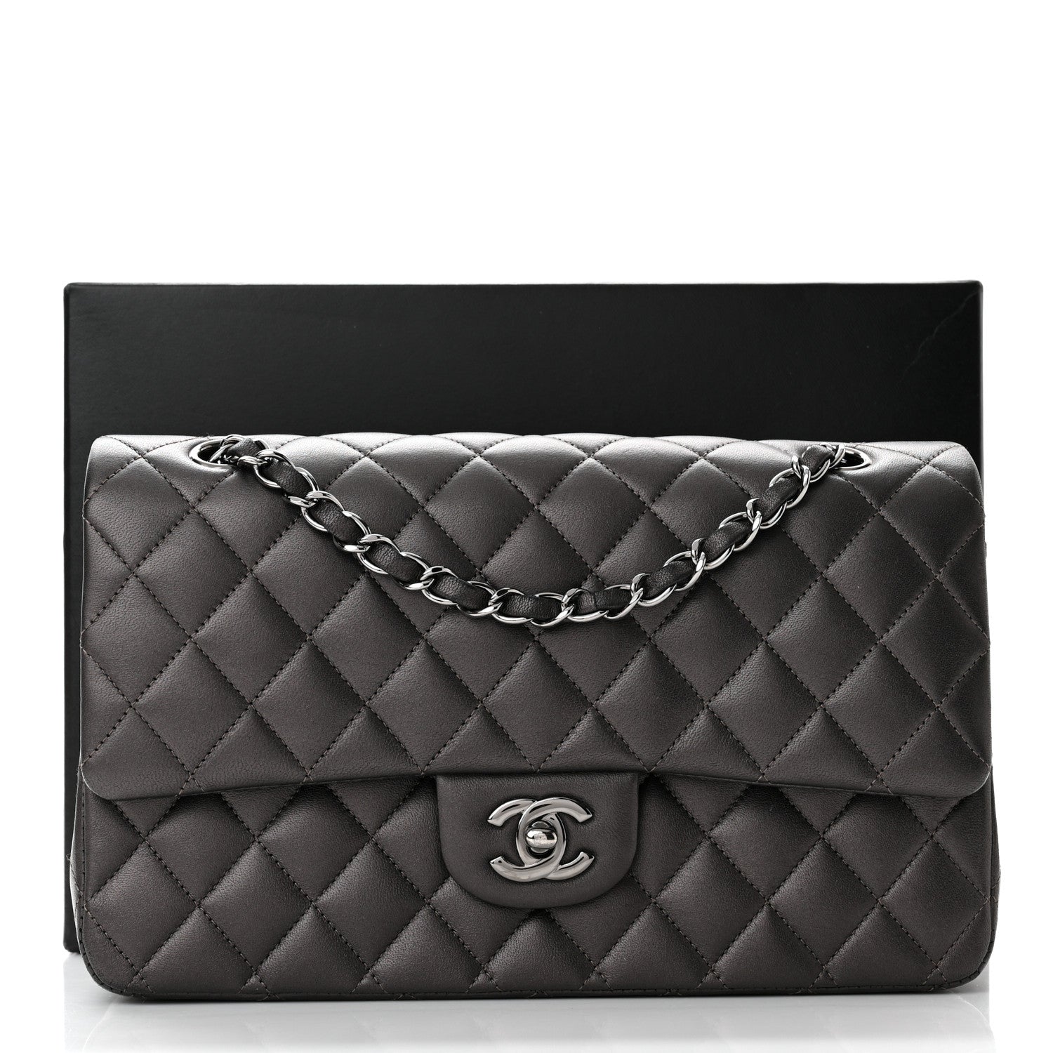 Chanel Metallic Lambskin Quilted Medium Double Flap Pewter 11 of 11