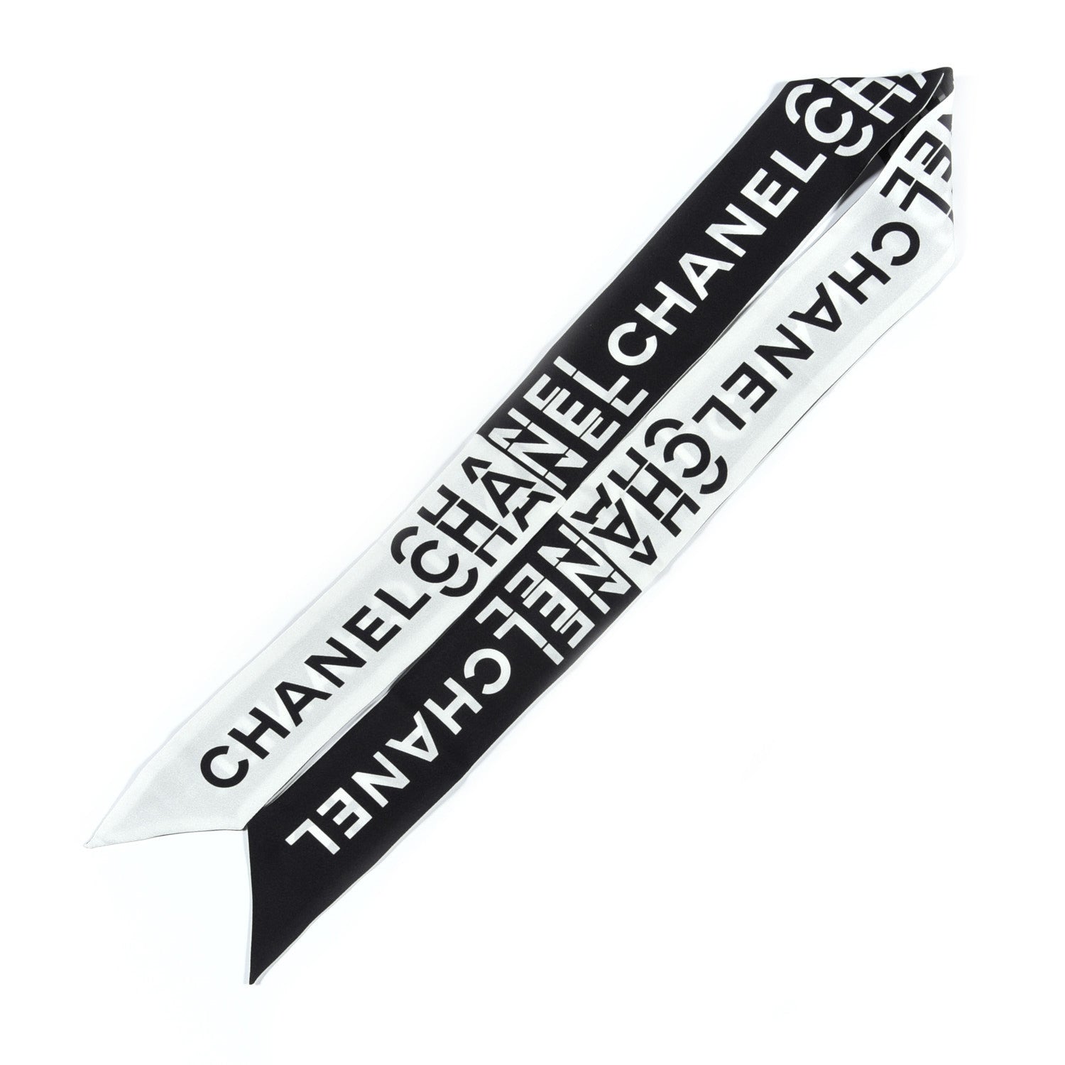 Chanel Silk Logo Slim Bandeau Scarf Black White 2 of 4