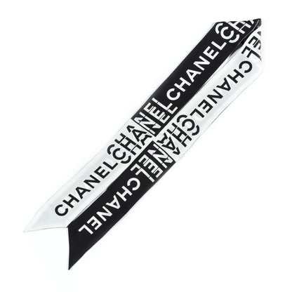 Chanel Silk Logo Slim Bandeau Scarf Black White 2 of 4