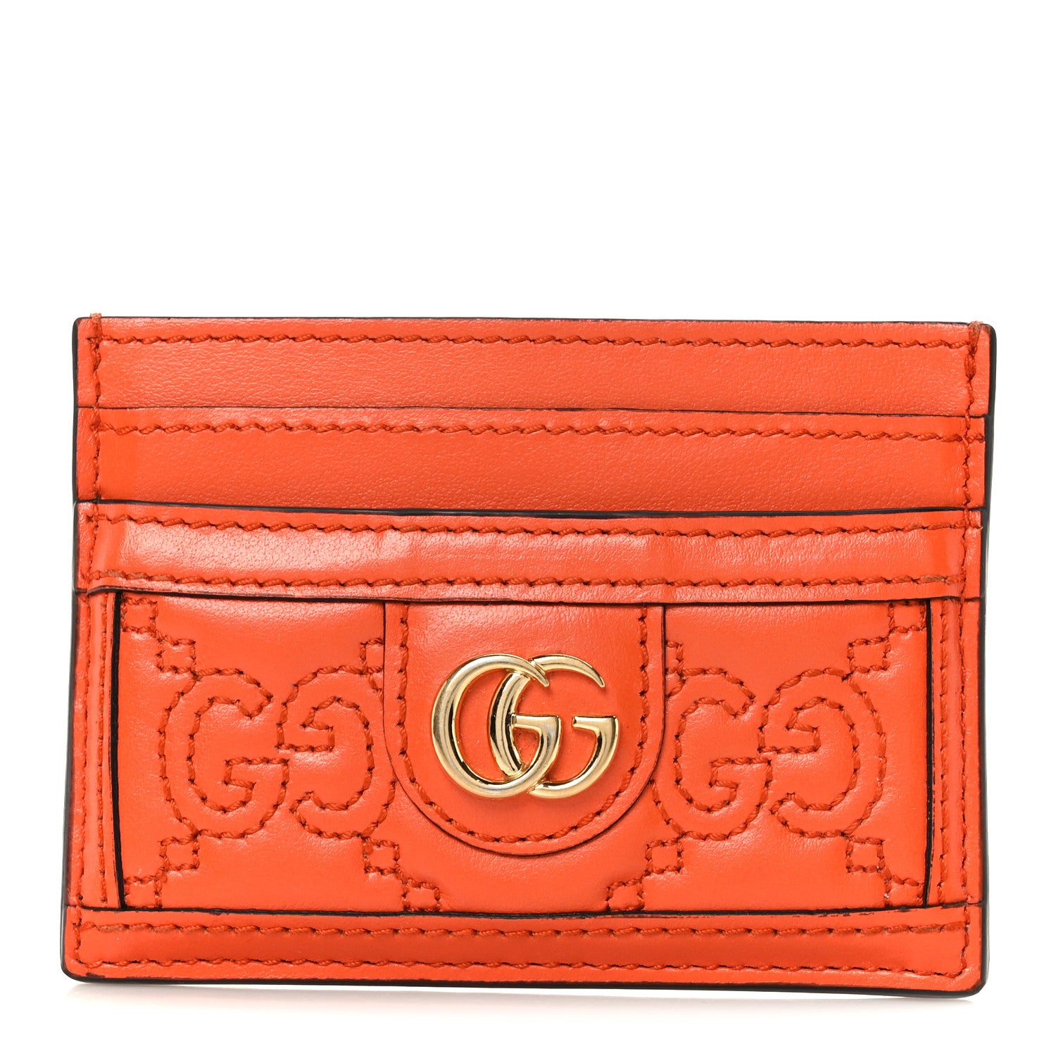 Gucci Calfskin GG Matelasse Card Holder Deep Orange 1 of 7