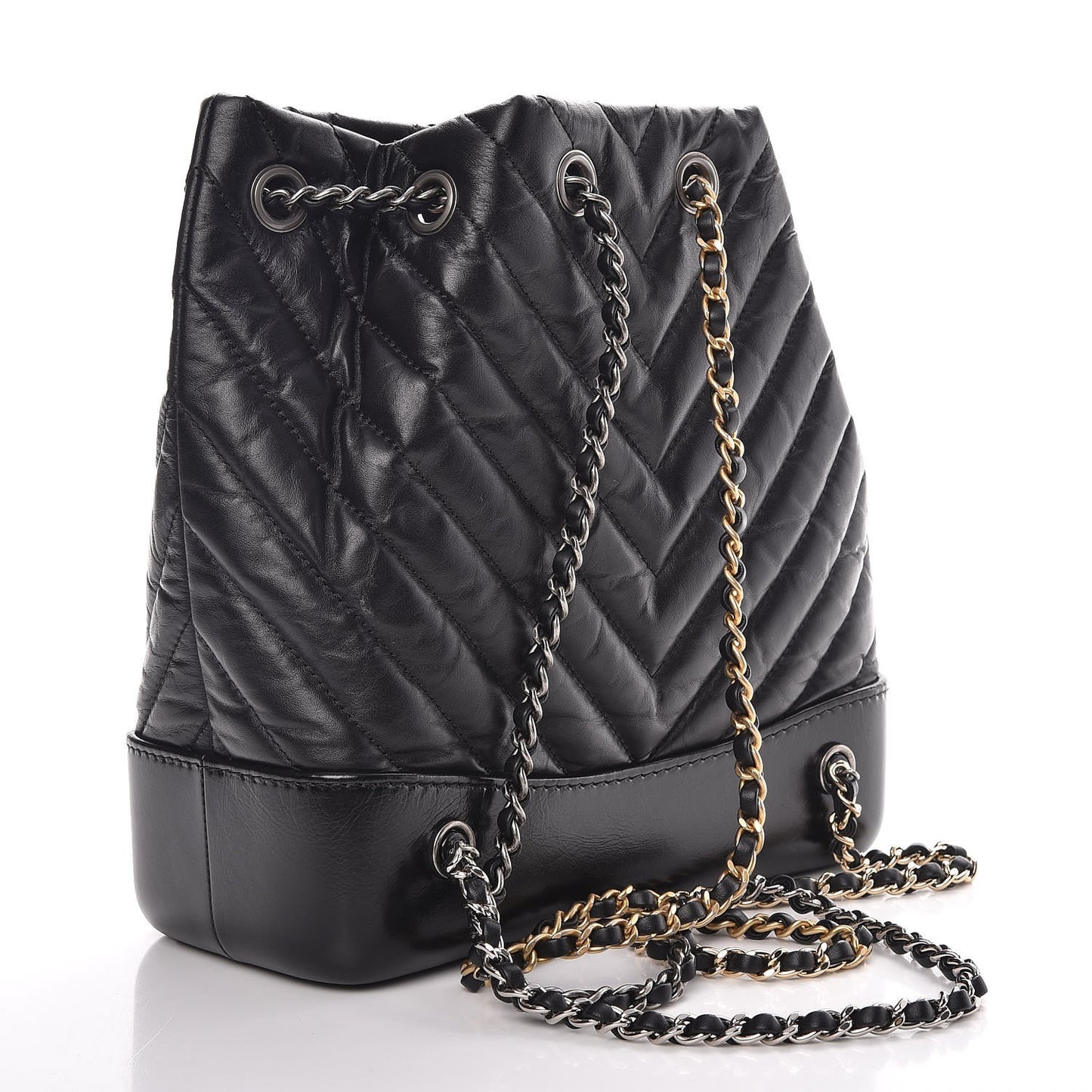 Aged Calfskin Chevron Quilted Small Gabrielle Backpack Black