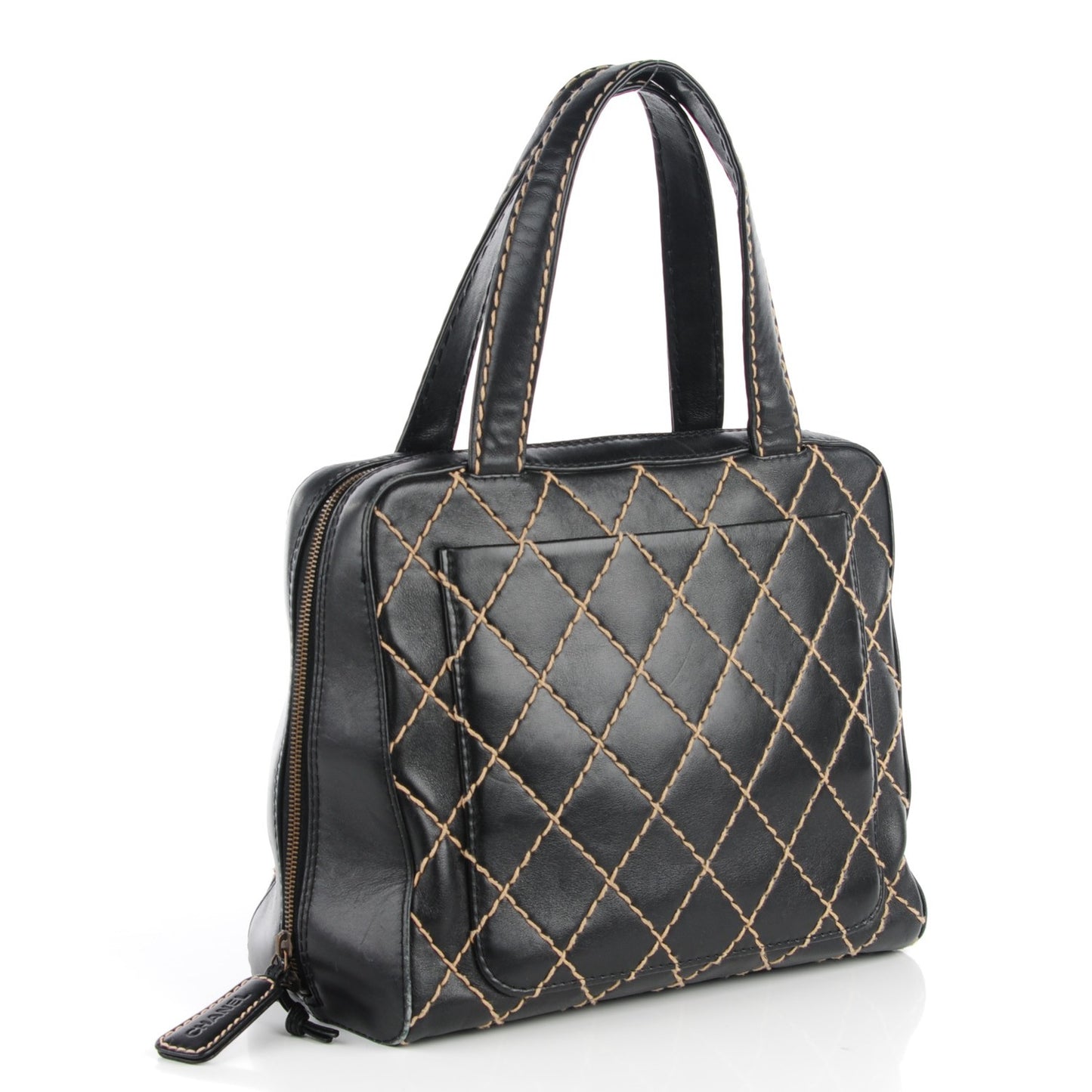 Leather Contrast Stitch Surpique Bowler Black