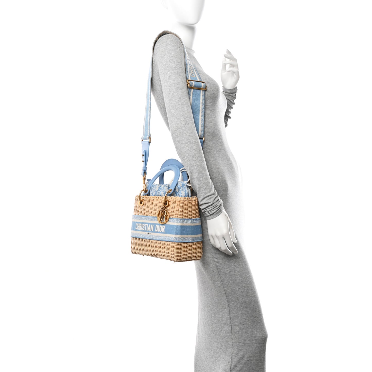 Wicker Oblique Medium Lady Dior Bag Cornflower Blue