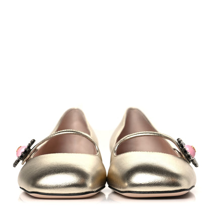 Valentino Garavani Metallic Kidskin Jewel Button Mary Jane Flats 38.5 Gold Pink 3 of 9