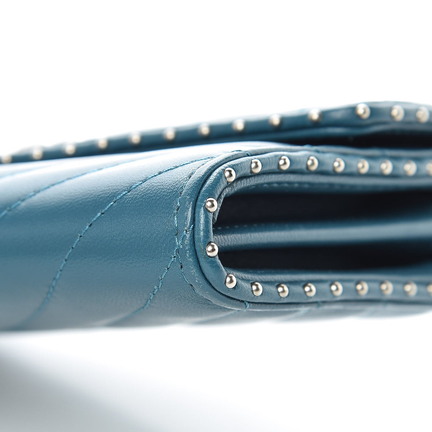 Lambskin Chevron Quilted Studded Small Flap Wallet Teal