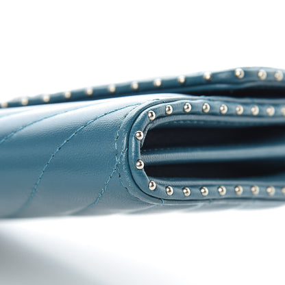 Chanel Lambskin Chevron Quilted Studded Small Flap Wallet Teal 10 of 13