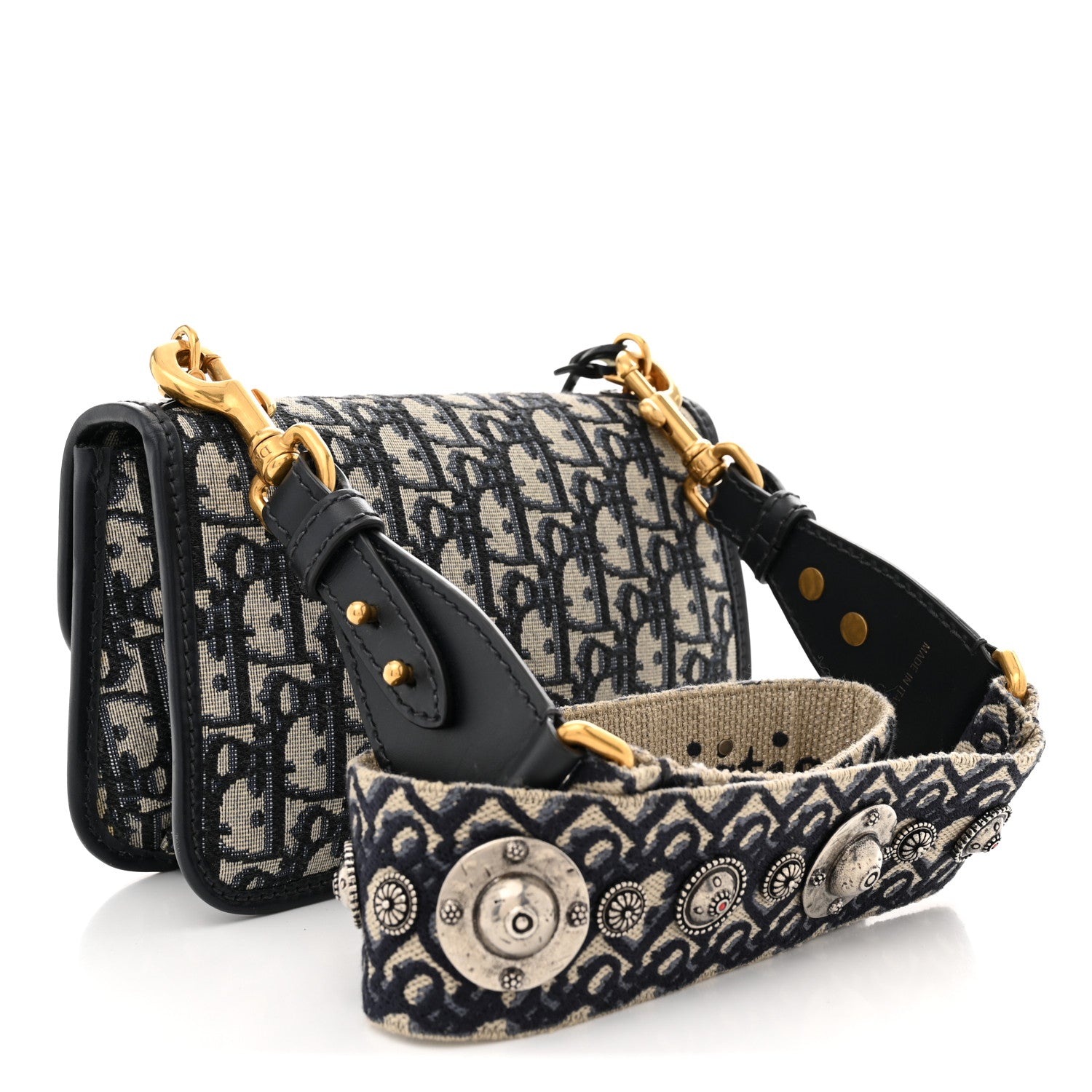 Christian Dior Oblique Small DiorAddict Flap Bag Navy Blue 3 of 12