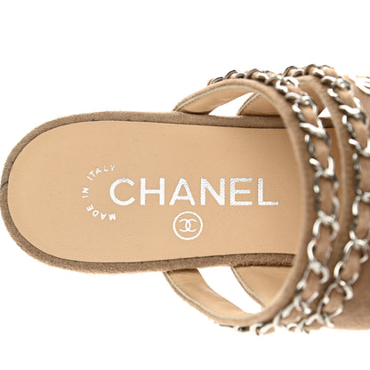 Chanel Suede Chain Mule Sandals 36.5 Beige 7 of 9
