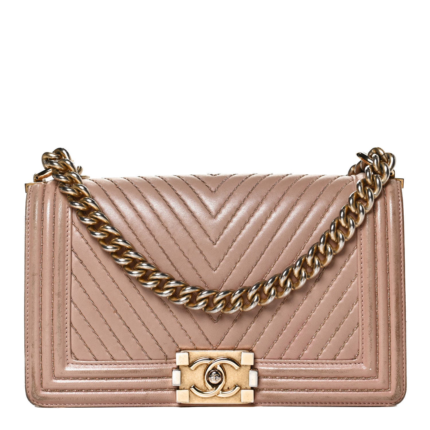 Chanel Lambskin Chevron Chain Stitched Medium Boy Flap Beige 1 of 14