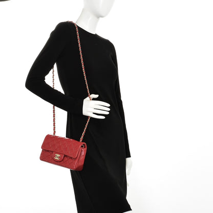 Chanel Lambskin Quilted Mini Rectangular Flap Dark Pink 2 of 7