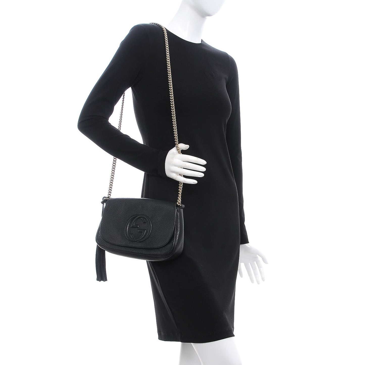 Pebbled Calfskin Medium Soho Flap Crossbody Black