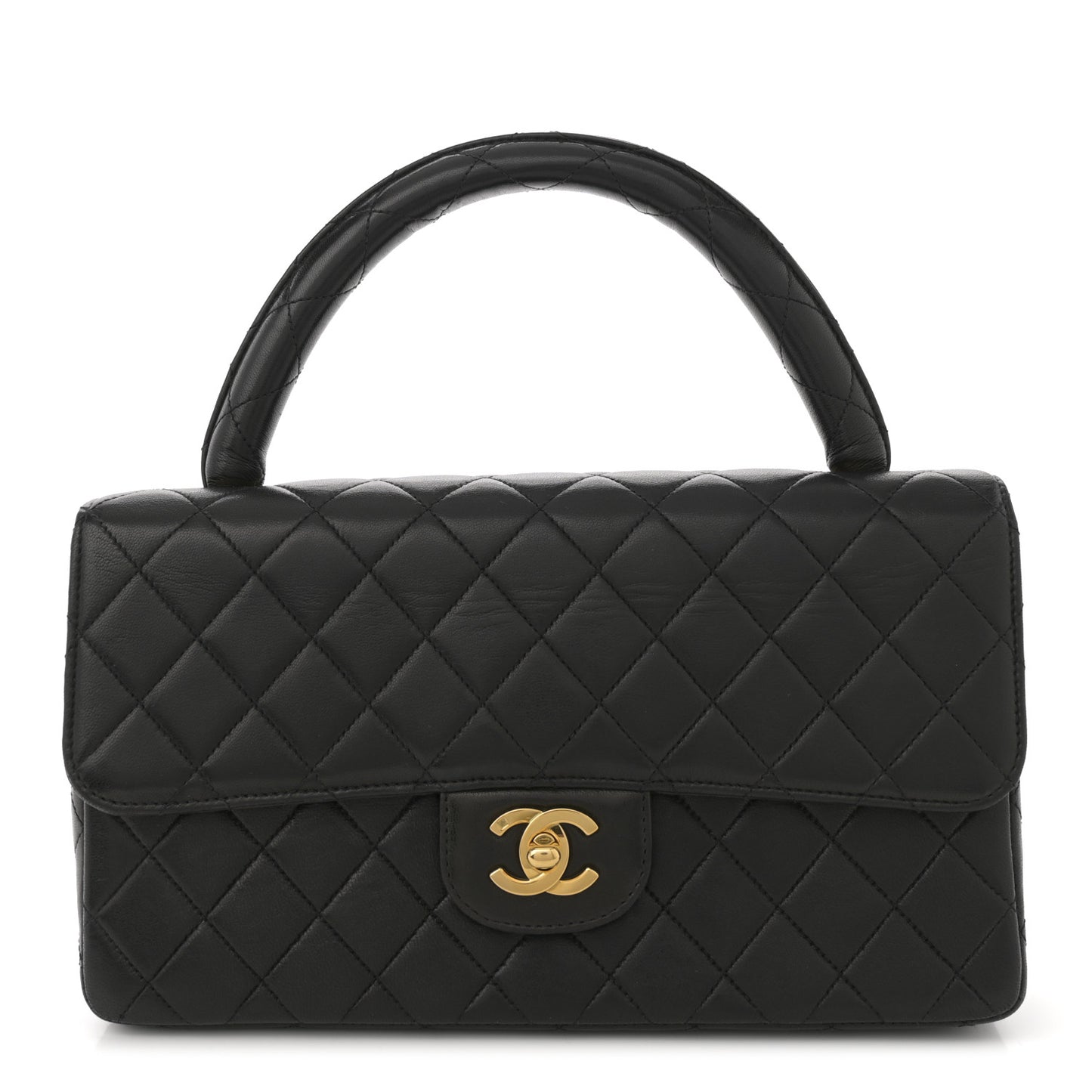 Lambskin Quilted Medium Rectangular Kelly Flap Bag Black