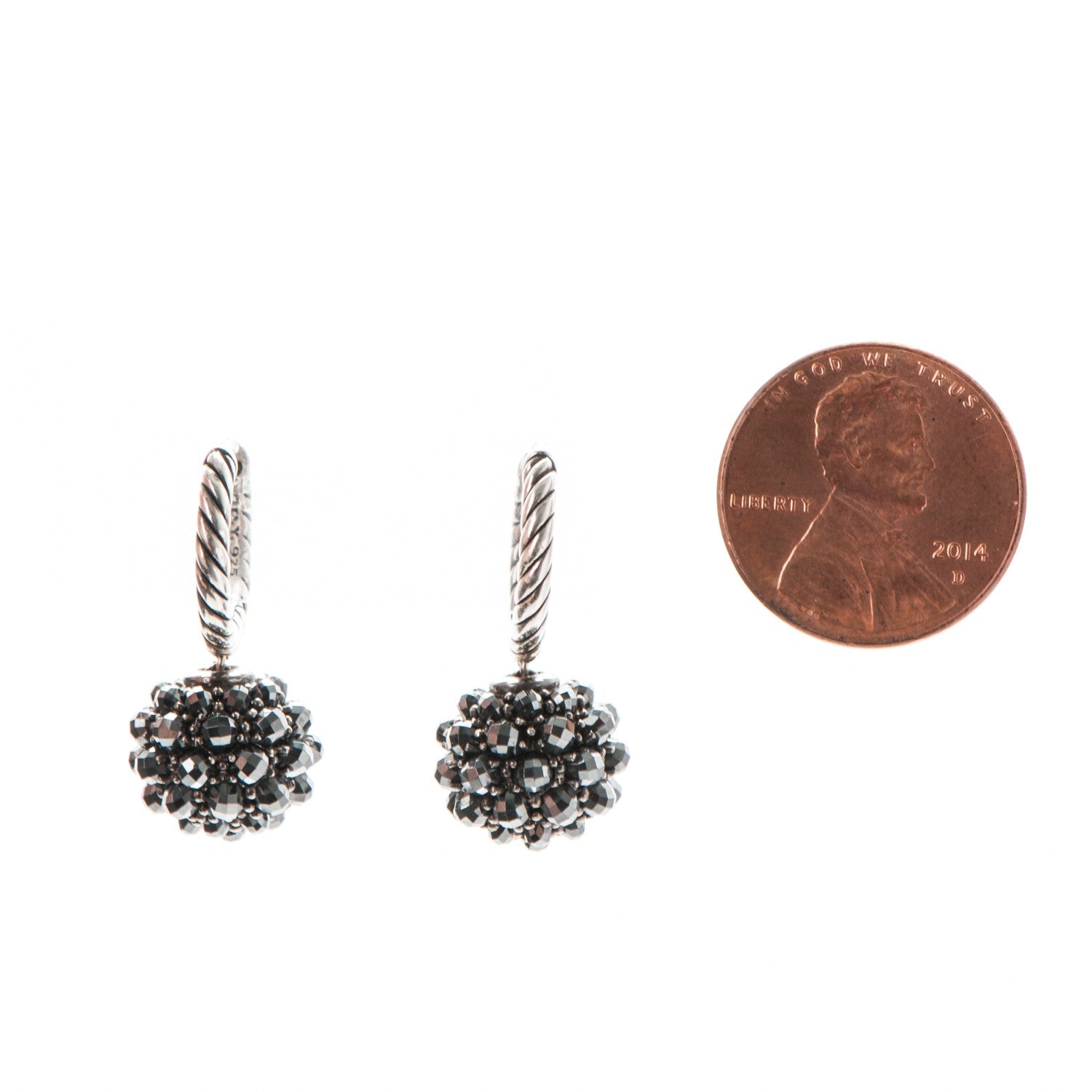 David Yurman Sterling Silver Hematite 26mm Osetra Earrings 2 of 3
