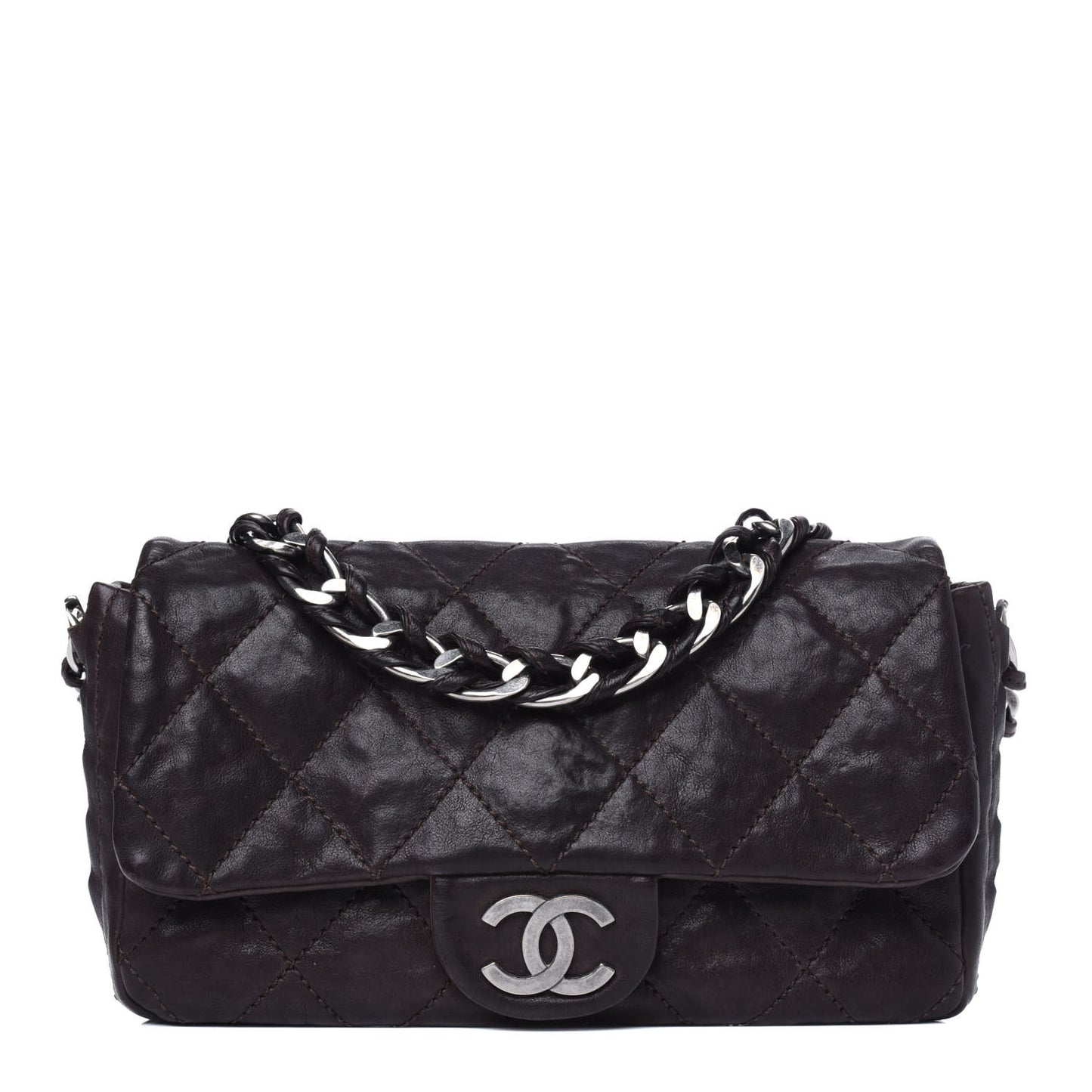 Calfskin Quilted Modern Chain Flap Brown