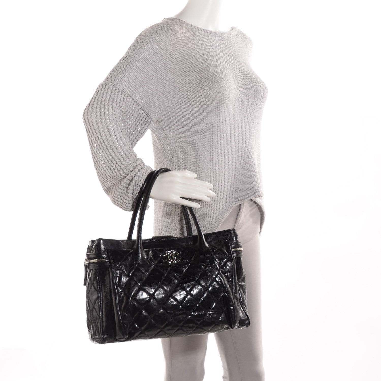 Chanel Glazed Calfskin Quilted Large New Portobello Tote Black 2 of 7