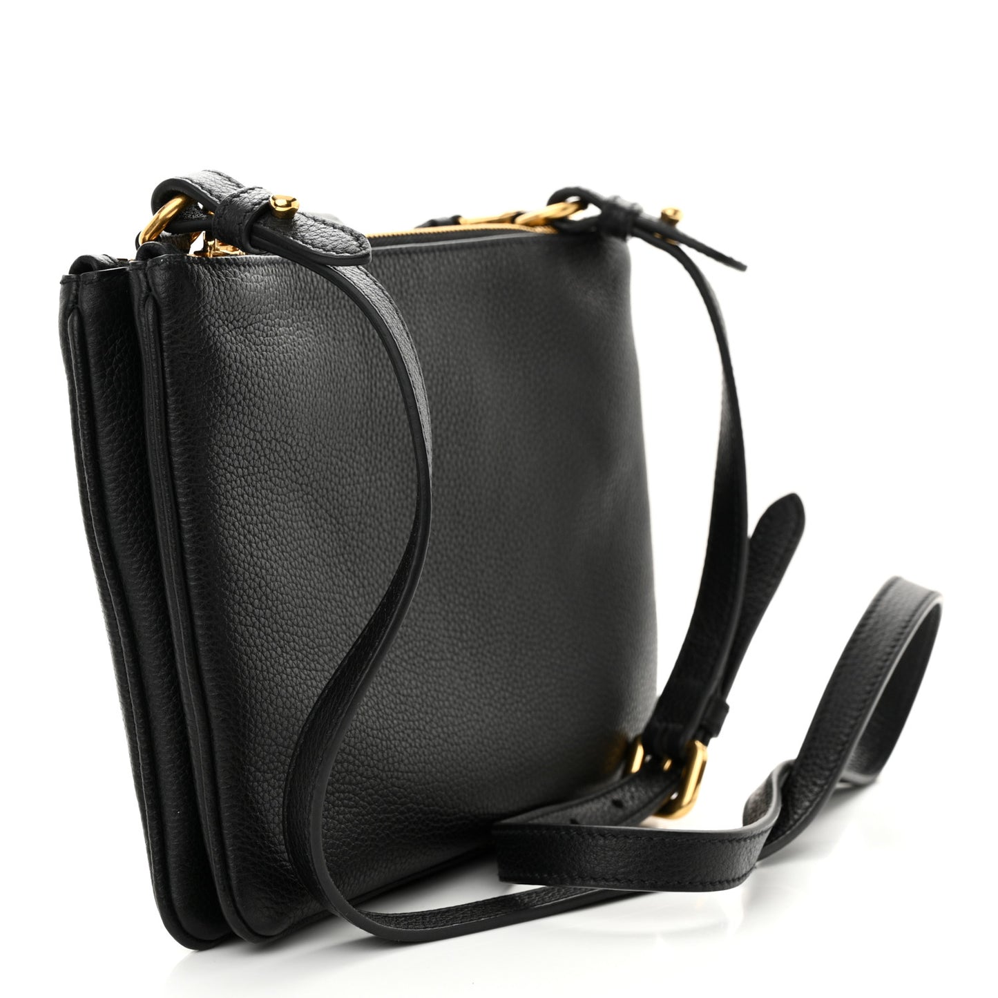 Vitello Phenix Double Zip Crossbody Bag Black