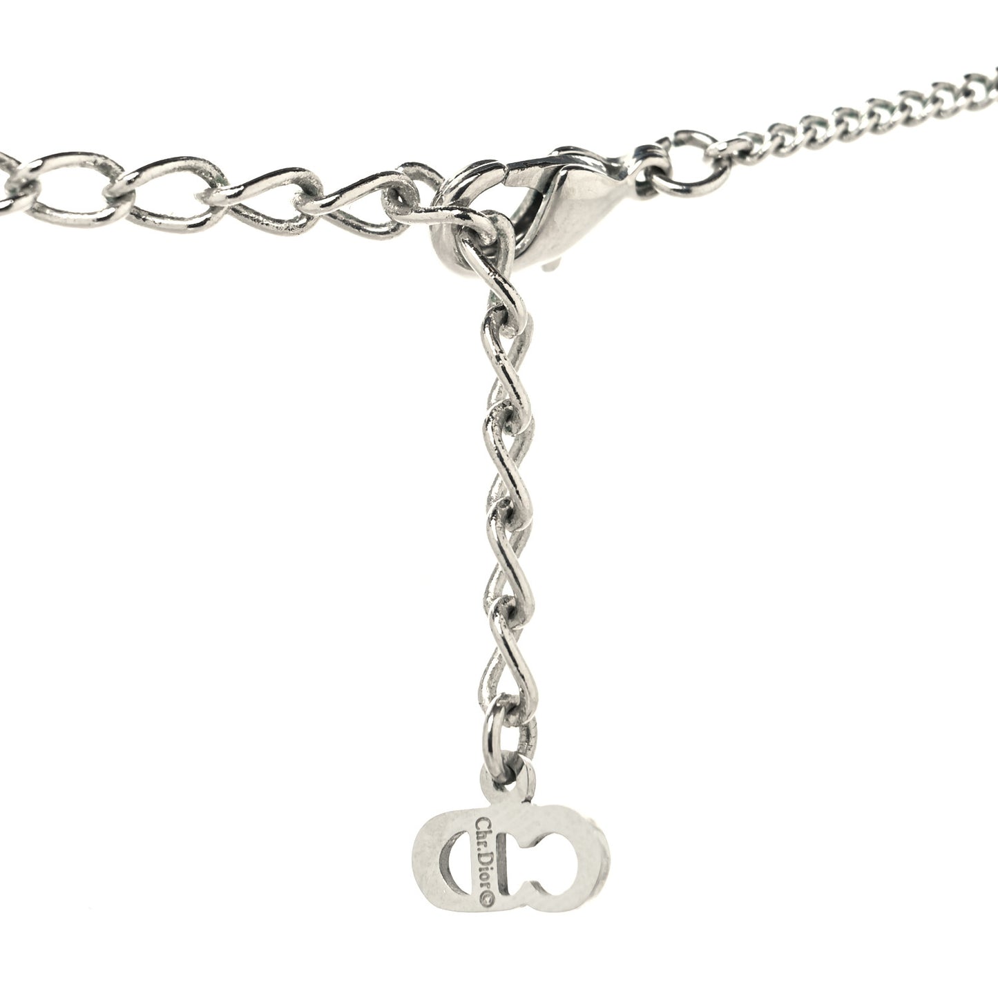 Crystal Metal Logo Necklace Silver