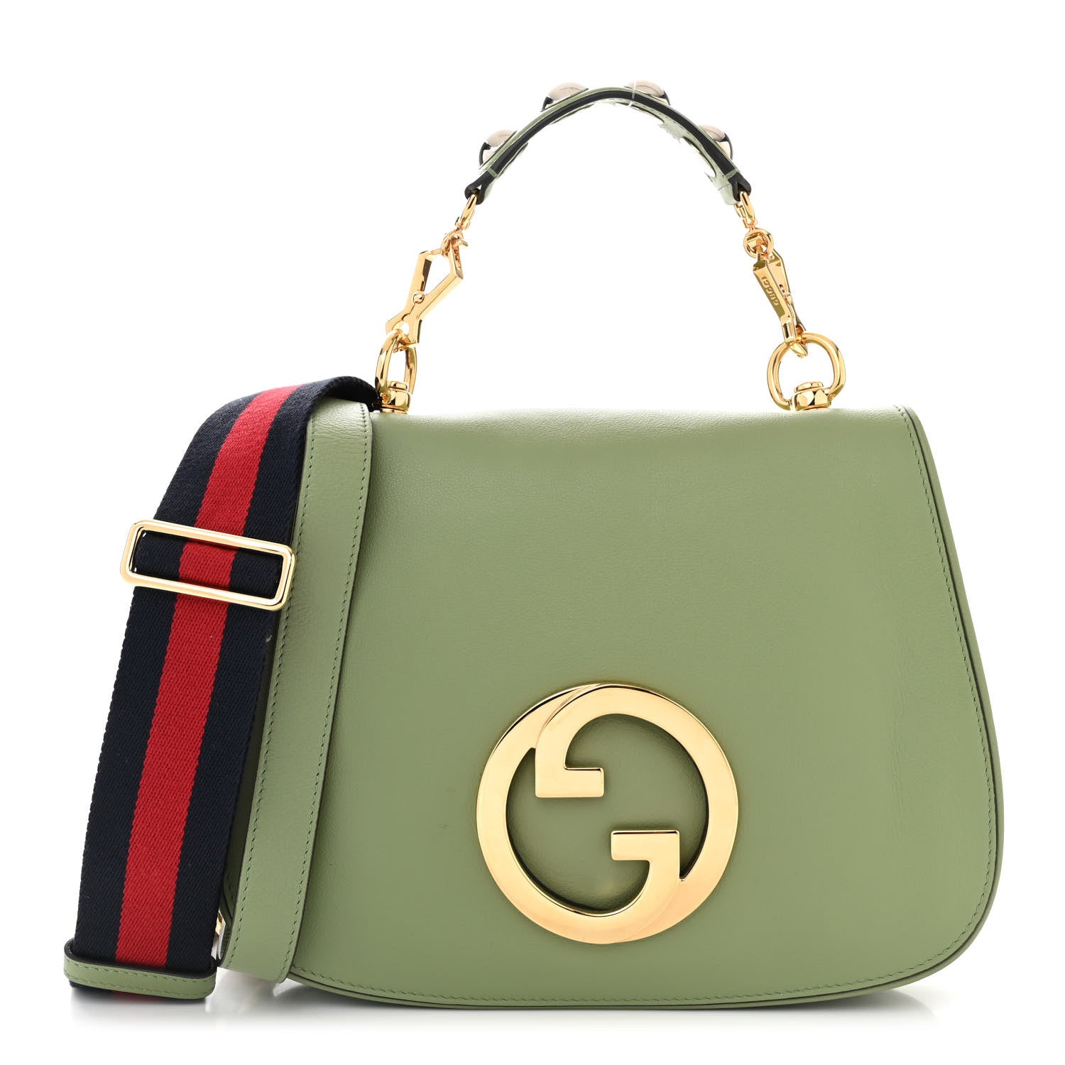 Gucci Roxy Calfskin Web Medium Blondie Top Handle Shoulder Flap Bag Salamander Green 1 of 12