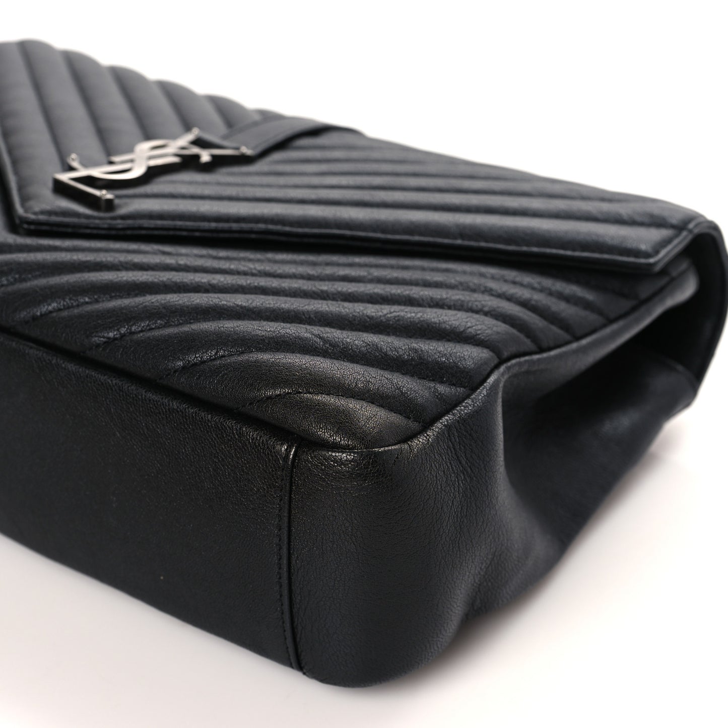 Sheepskin Matelasse Chevron Monogram Large College Satchel Black