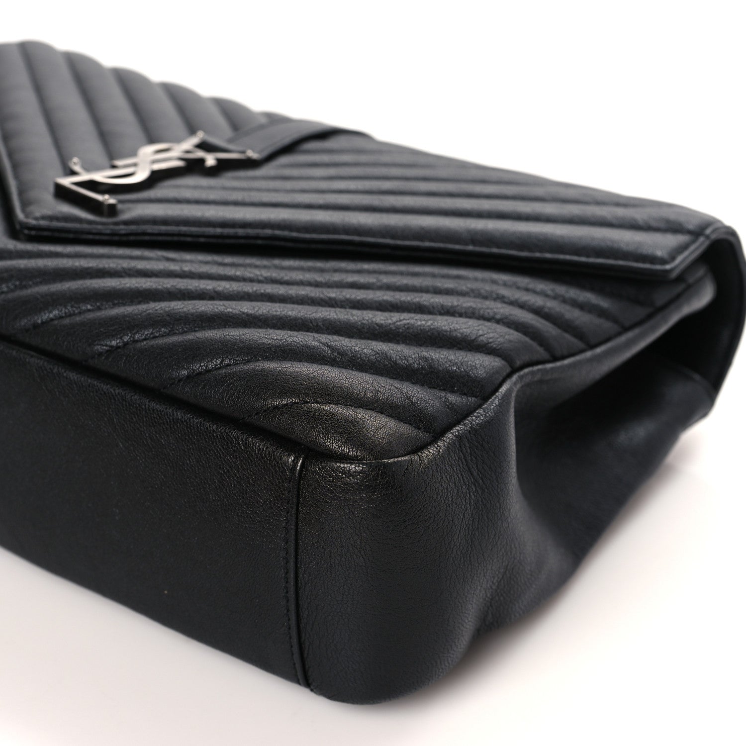Saint Laurent Sheepskin Matelasse Chevron Monogram Large College Satchel Black 9 of 9