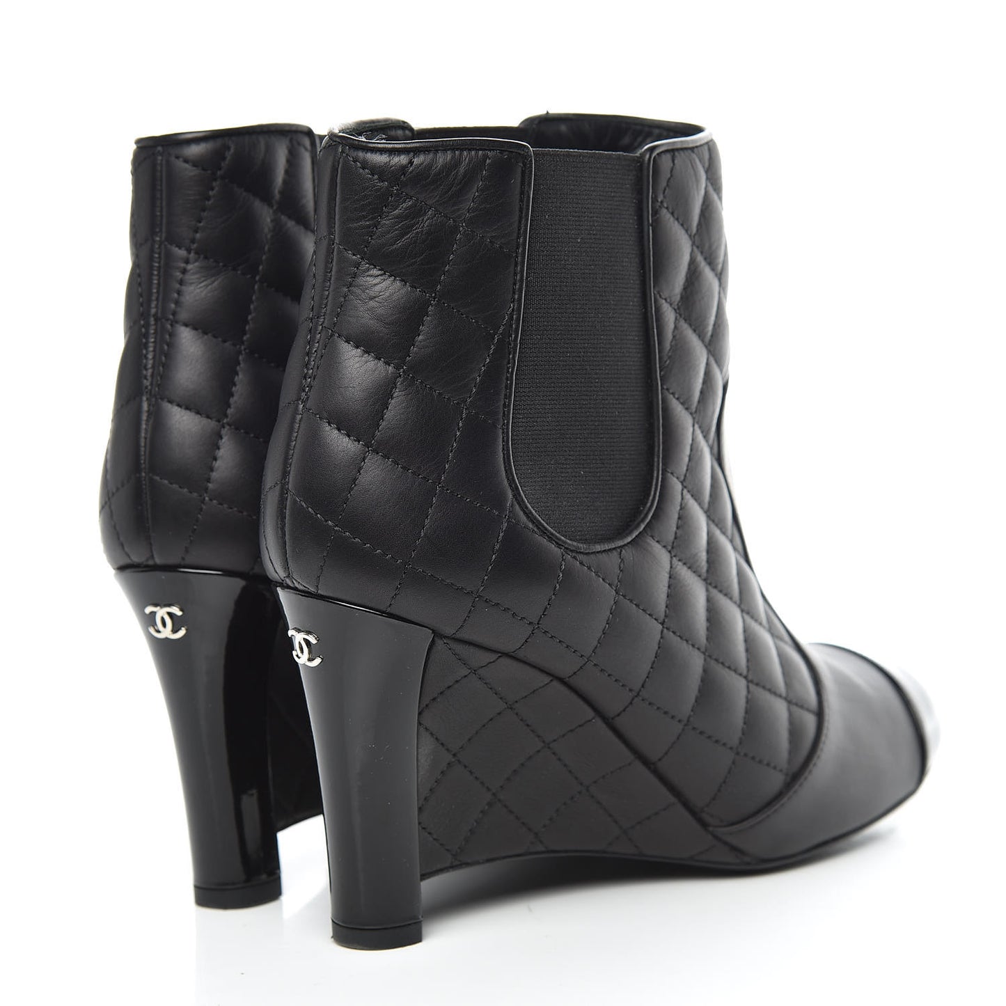 Lambskin Patent Quilted Wedge Ankle Boots 39 Black