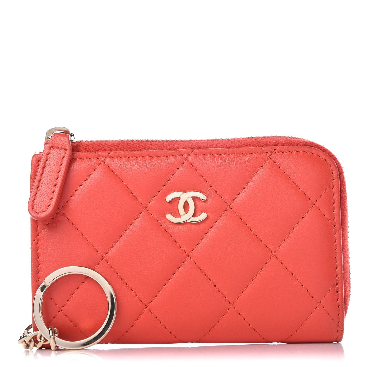 Lambskin Quilted Key Holder Case Red
