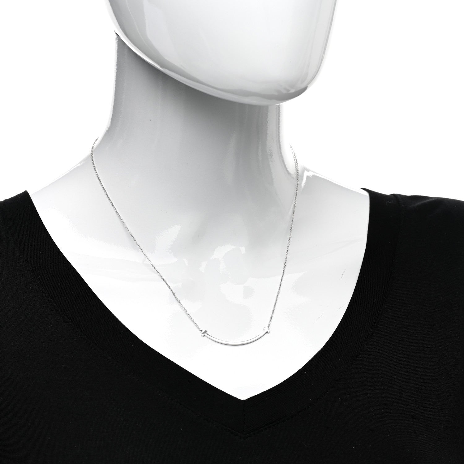 Tiffany 18K White Gold Small T Smile Pendant Necklace 2 of 5