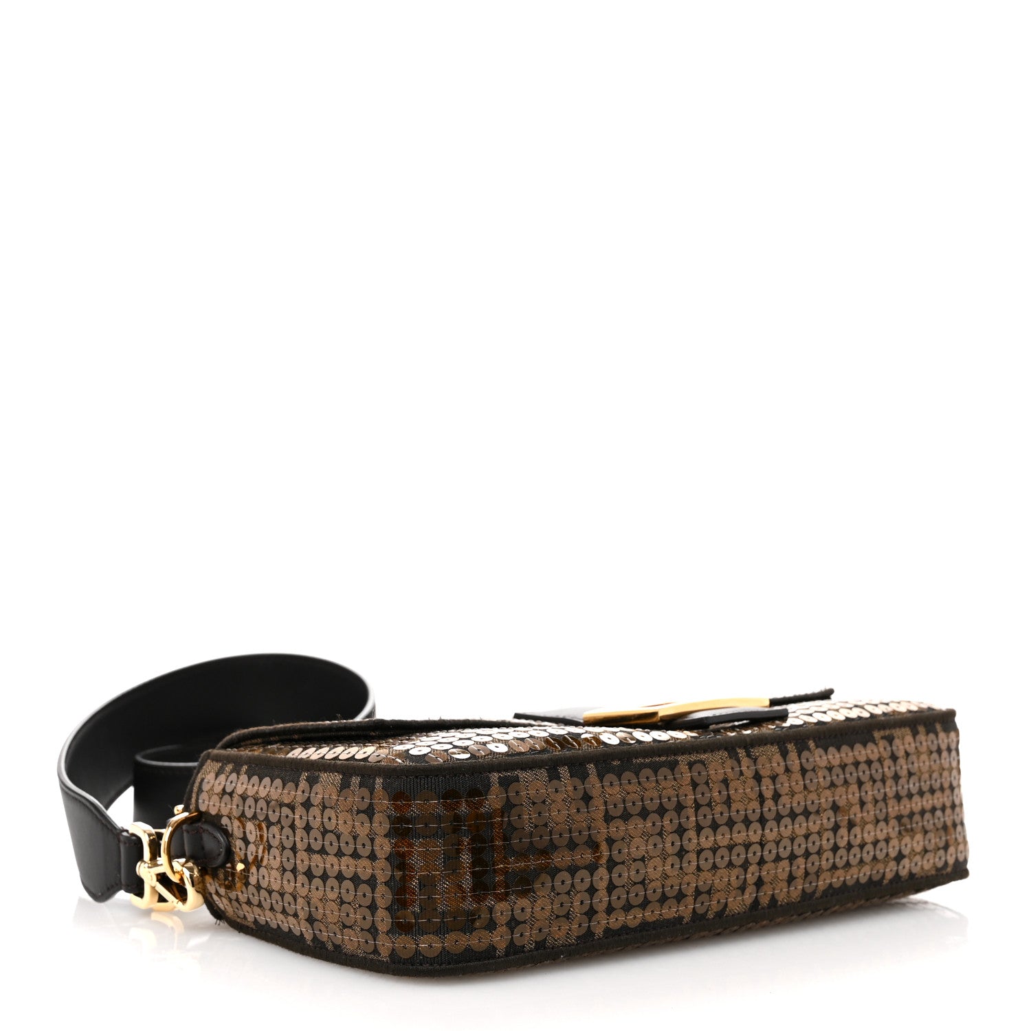 Fendi Fabric Jacquard Paillettes Vitello Seta FF 1974 Baguette Testa di Moro Real Ebano 4 of 12