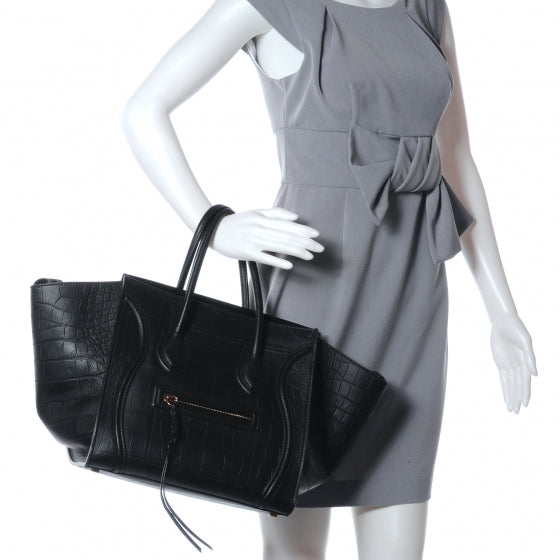 Crocodile Embossed Small Phantom Luggage Black