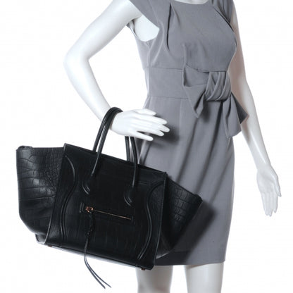 Celine Crocodile Embossed Small Phantom Luggage Black 2 of 7